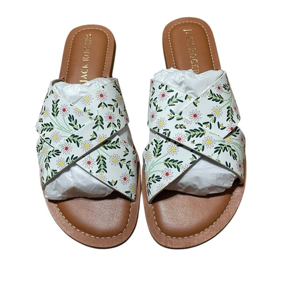 Jack Rogers Shoes - Jack Rogers Women's Floral Green White Leather  Vacation Slide Sandals sz 9 NIB